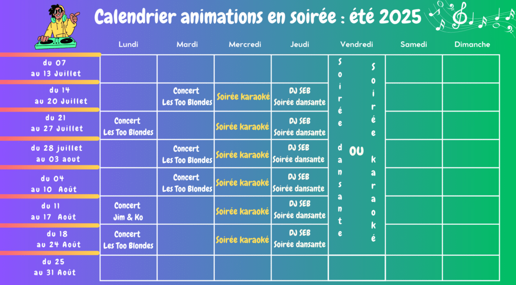 2025 animations du camping